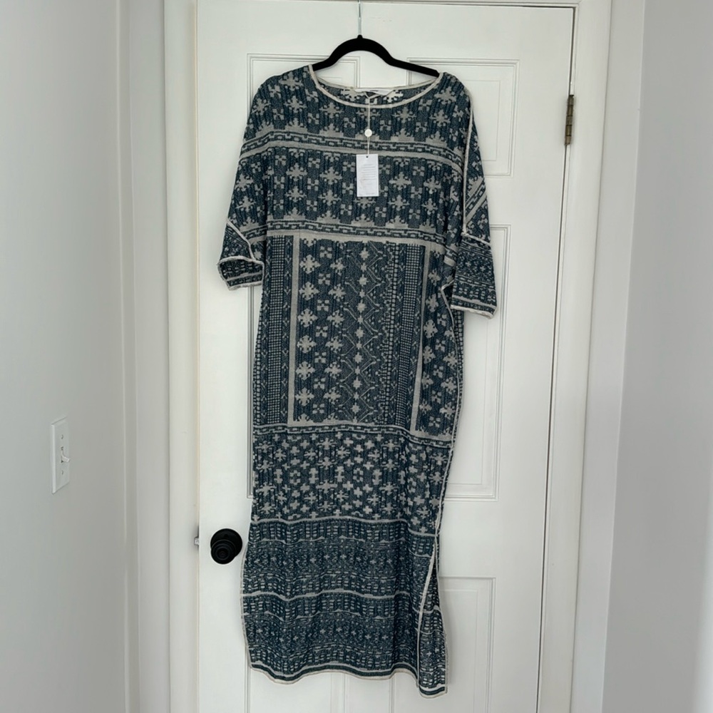 Mikoh Malia Caftan, Blue and White Geometric Dress, Size 1